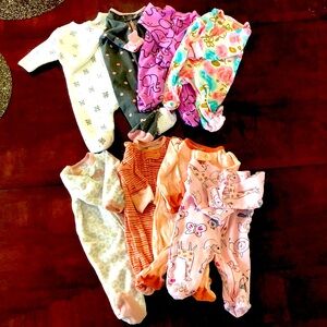 Lot of 8 newborn footed onesies